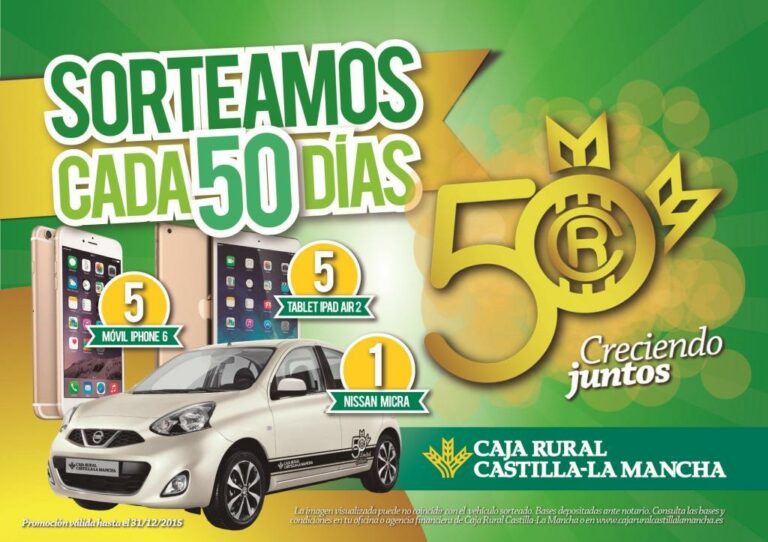 Caja Rural Castilla-La Mancha sortea suculentos regalos entre sus clientes por su 50 aniversario
