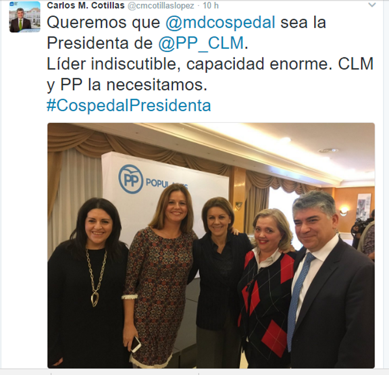 Altos cargos del PP se vuelcan en Twitter pidiendo a Cospedal que siga liderando el partido en la región