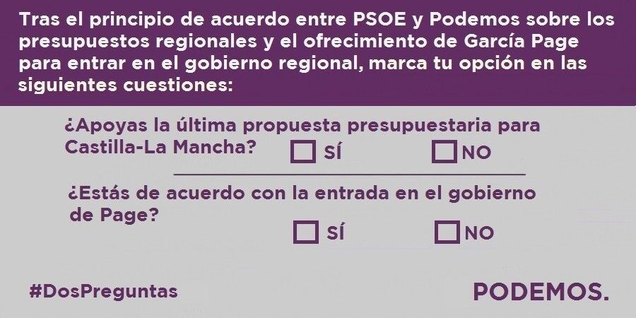 Llorente (Podemos) suscribe la consulta #DosPreguntas y defiende el derecho a decidir “con todas las opciones