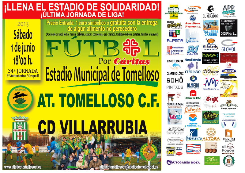 Fútbol por Caritas. ATLÉTICO TOMELLOSO-VILLARRUBIA