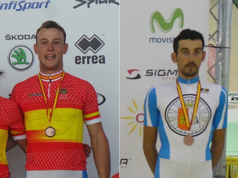 Los castellanomanchegos Vicente García de Mateos y Pepe Moreno con la selección española en la Copa del Mundo de Pista