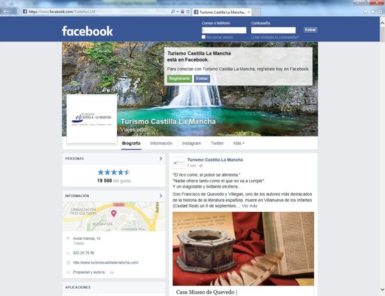 Buena acogida en las redes sociales de la nueva página oficial en Facebook de Turismo de Castilla-La Mancha