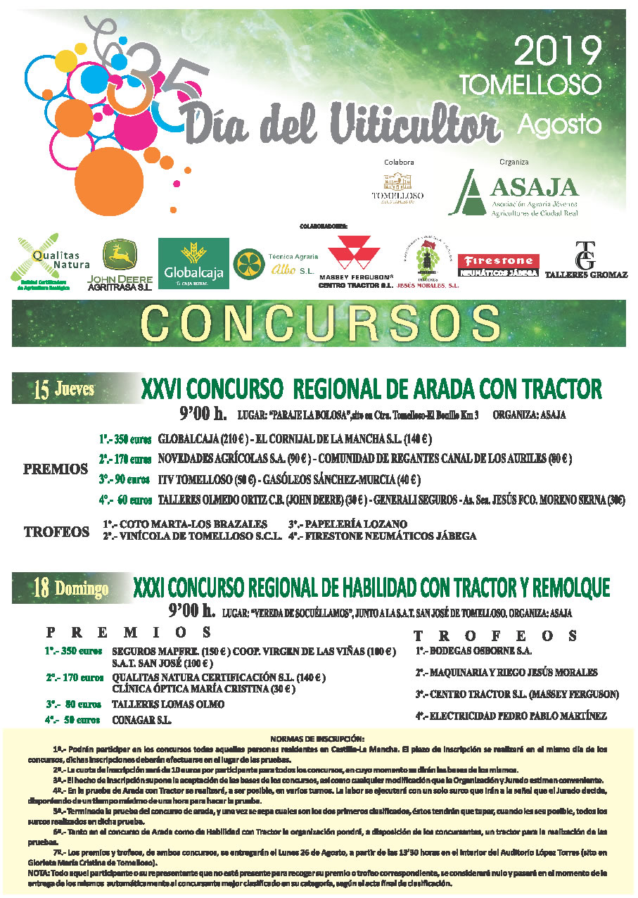 Ya hay fechas para los concursos regionales de arada y habilidad con tractor de ASAJA Tomelloso