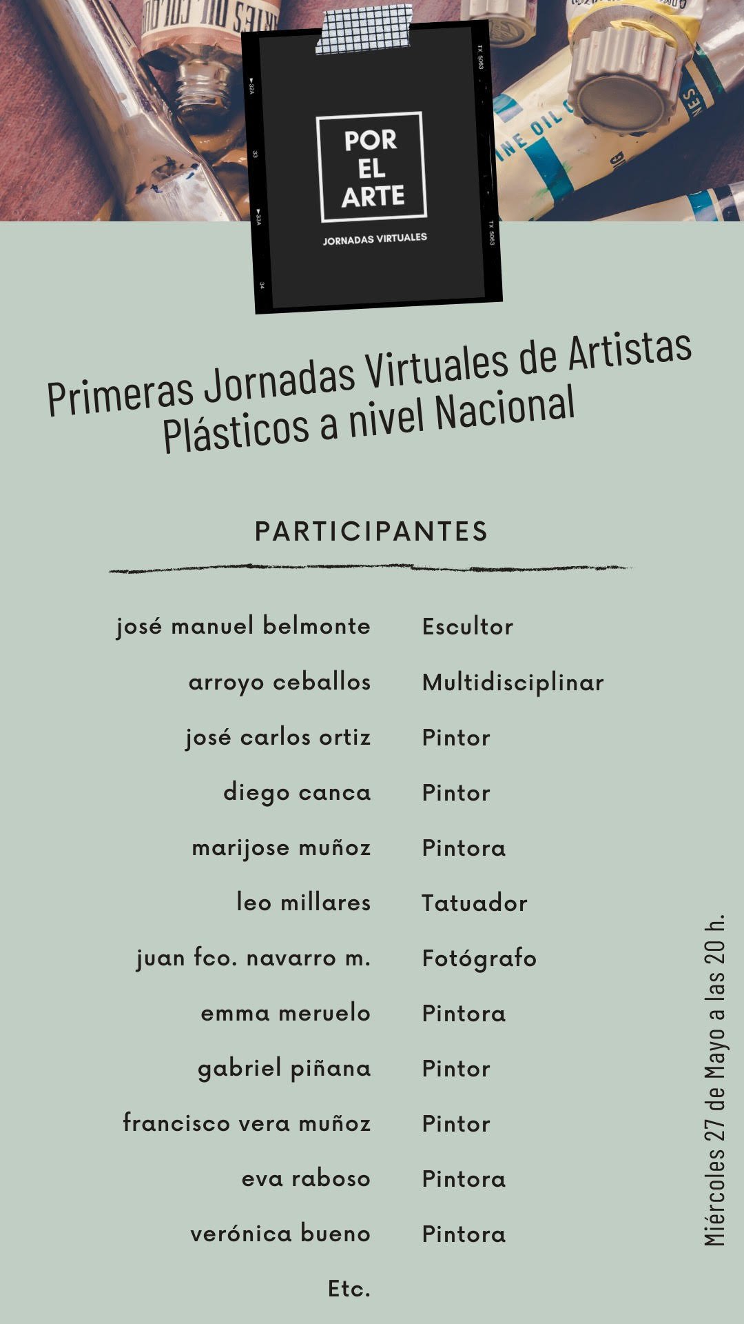 El tomellosero José Carlos Oriz, entre los participantes de las Jornadas Virtuales de Artistas Plásticos