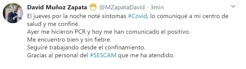 David Muñoz Zapata, diputado de Cs, positivo en COVID-19