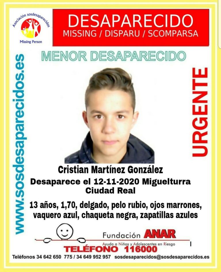 La Policía pide ayuda para encontrar a un menor de 13 años desparecido hace 10 días en Miguelturra