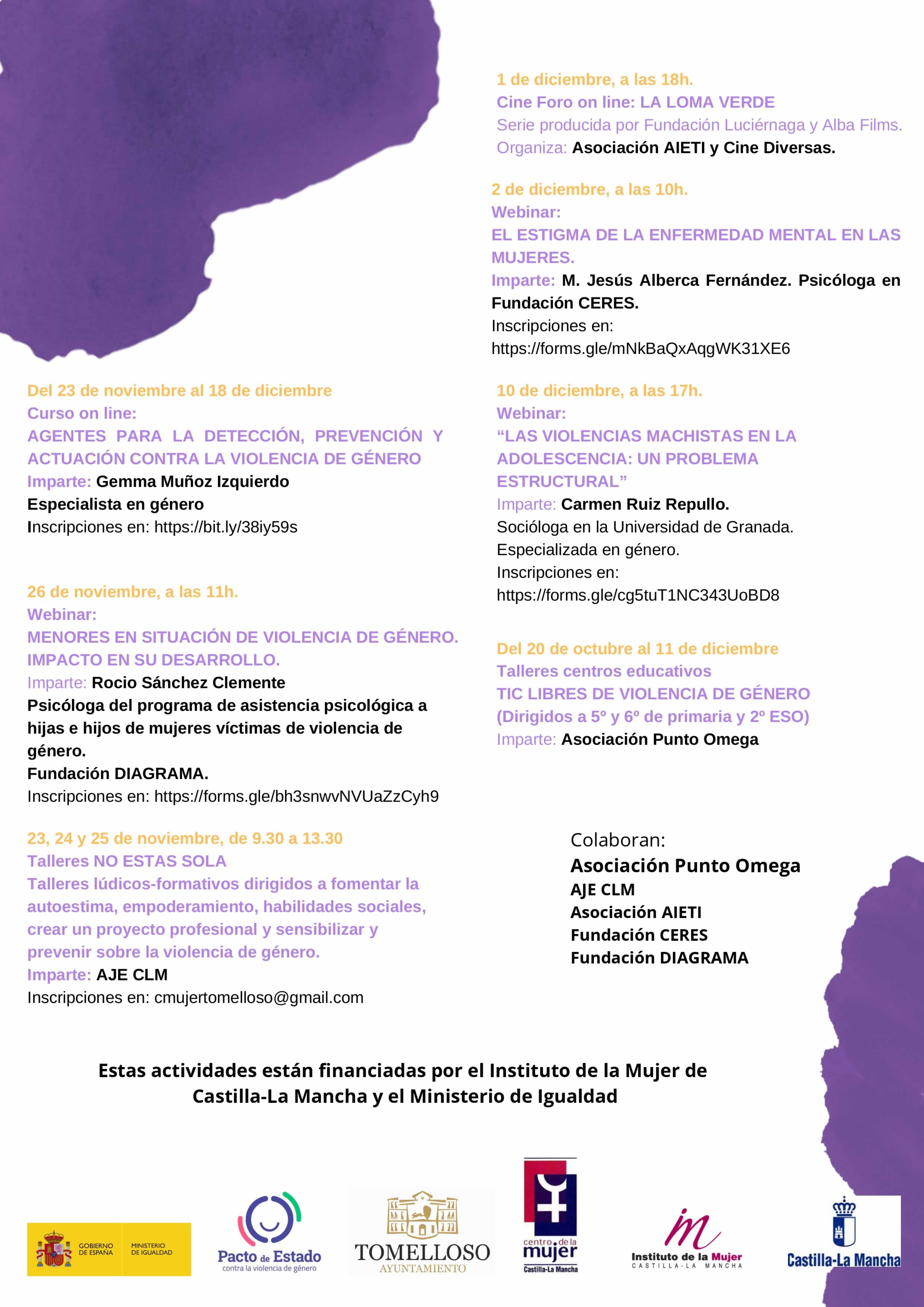 Cursos y talleres en la programación del Día contra la Violencia de Género en Tomelloso