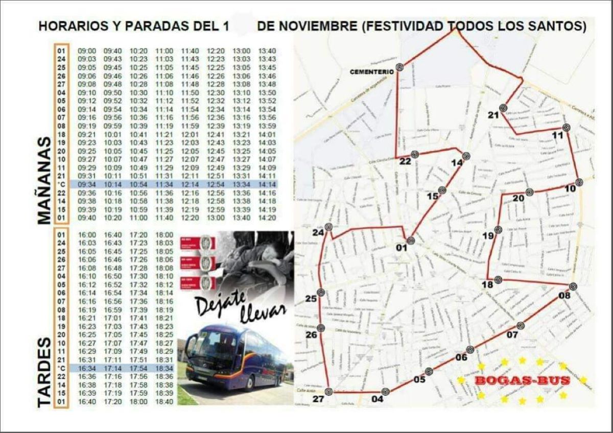 Los horarios de autobuses para visitar el Cementerio de Tomelloso este 1 de noviembre