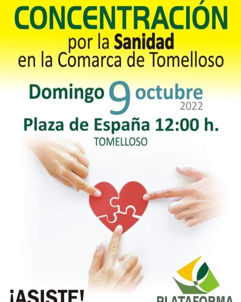 La Plataforma Pro Servicios de Tomelloso organiza una 'Concentración por la Sanidad' este domingo 9 en la Plaza de España