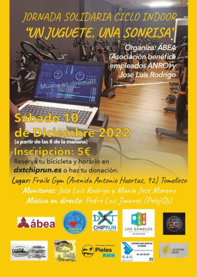 Nueva jornada solidaria de ciclo indoor 'Un juguete, una sonrisa' este sábado 10 de diciembre en Tomelloso