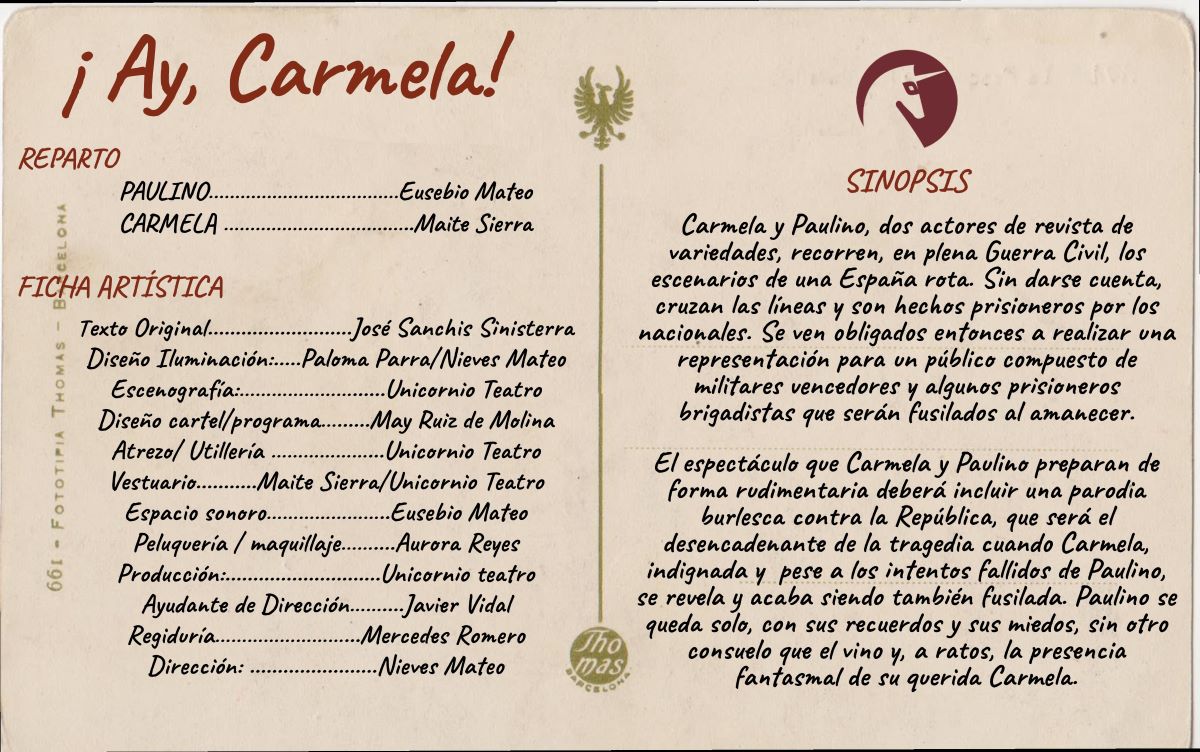 Tomelloso acoge este viernes la representación de "¡Ay, Carmela!", de la compañía Unicornio Teatro