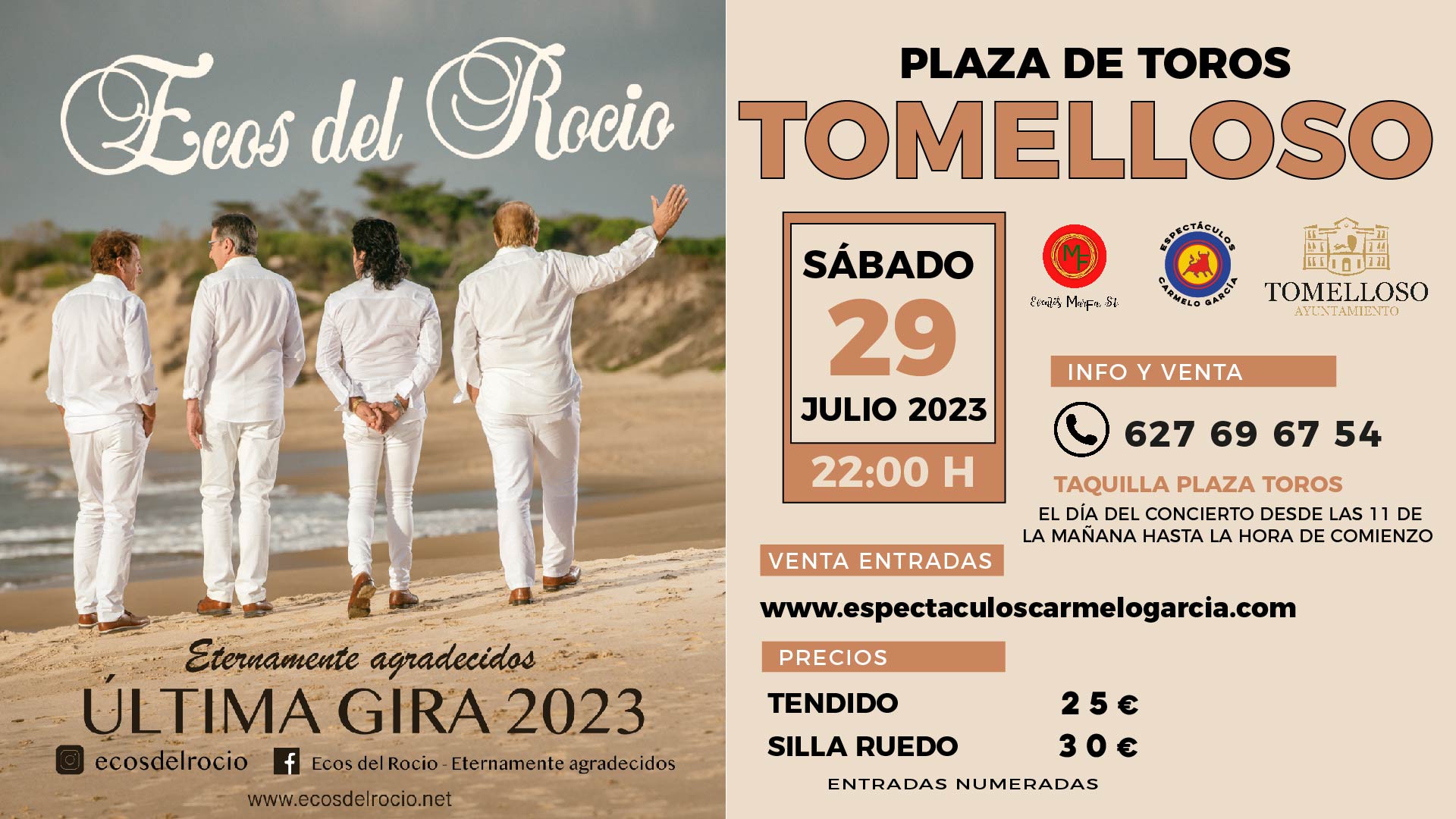 Ecos del Rocío dará un concierto en la Plaza de Toros de Tomelloso el sábado 29 de julio