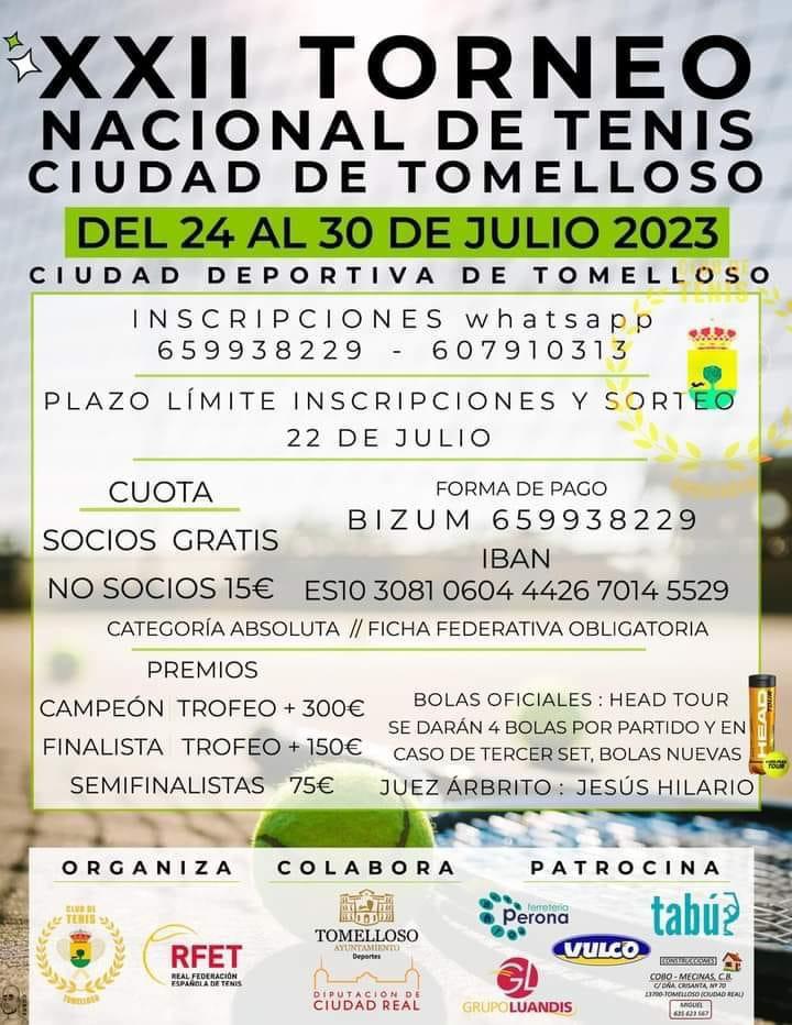 El Club de Tenis Tomelloso organizará una nueva edición del Torneo Nacional 'Ciudad de Tomelloso' del 24 al 30 de julio