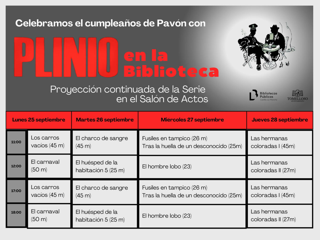 La Biblioteca celebra el cumpleaños de Francisco García Pavón con la proyección continuada de la serie Plinio