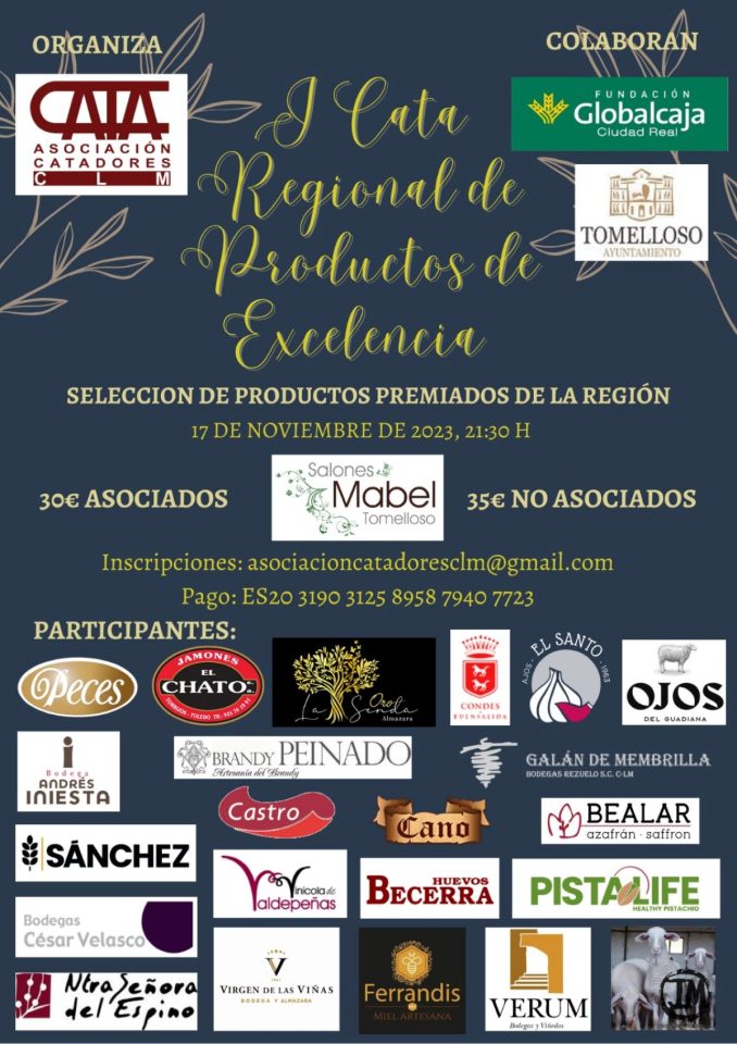 9 bodegas y 13 empresas se reunirán en Salones Mabel de Tomelloso en la I Cata Regional de Productos de Excelencia