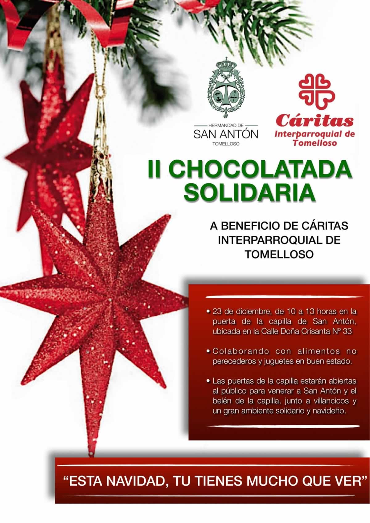 La Hermandad de San Antón celebrará la II Chocolatada Solidaria a beneficio de Cáritas Interparroquial