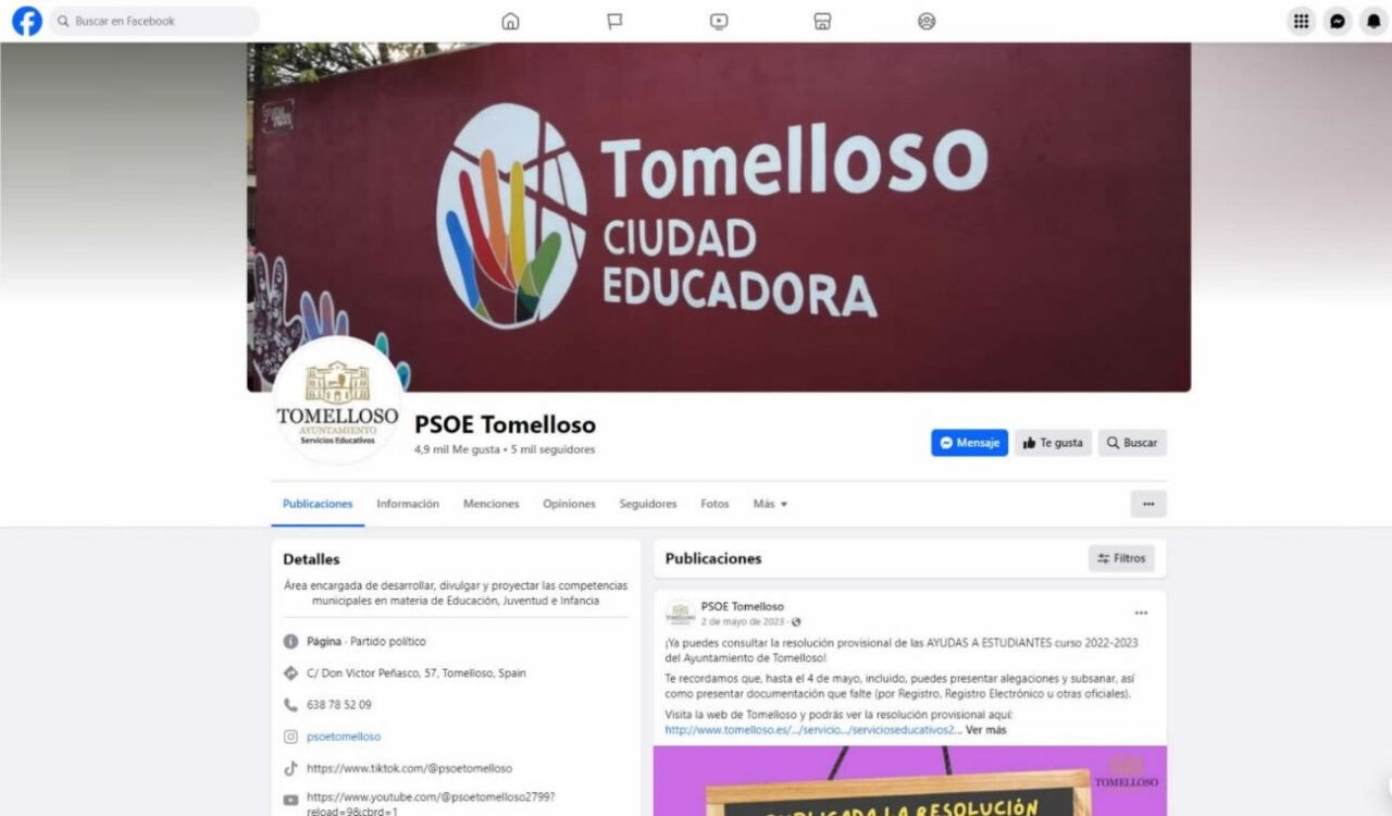 El Ayuntamiento de Tomelloso denuncia al PSOE por usurpar la página de Facebook de Educación y usarla con fines partidistas