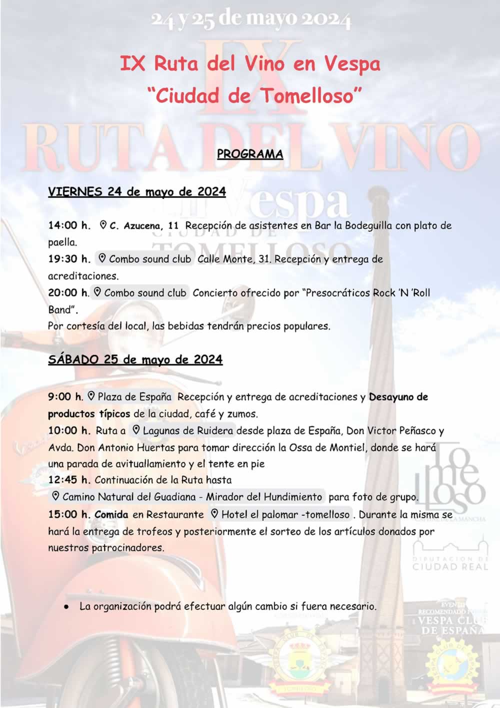 La IX Ruta del Vino en Vespa "Ciudad de Tomelloso" promete un fin de semana inolvidable