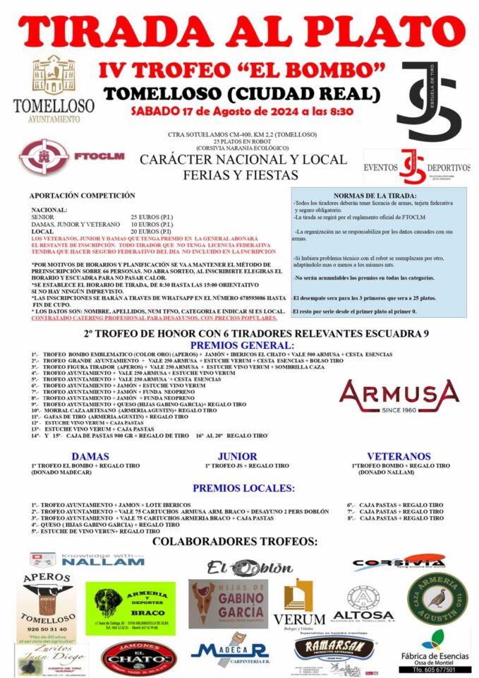 El 17 de agosto se celebrará en Tomelloso el IV Trofeo “El Bombo” de Tirada al Plato