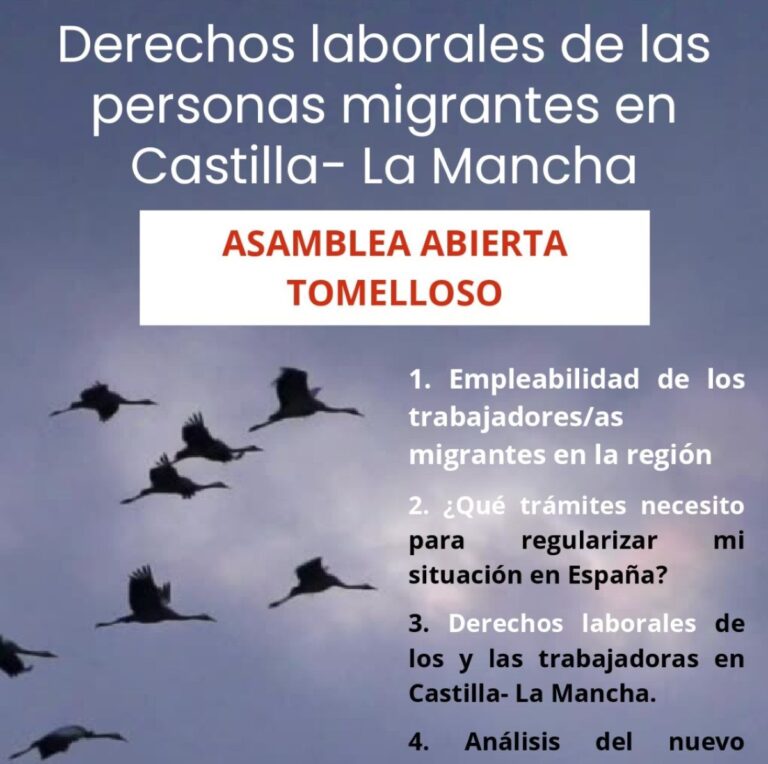Tomelloso acogerá una asamblea sobre derechos laborales y empleo dirigida a personas migrantes