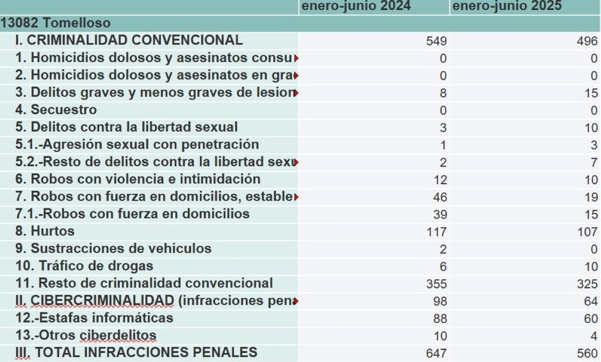 Continúa la tendencia en Tomelloso: menos robos y estafas, pero más delitos sexuales que hace un año