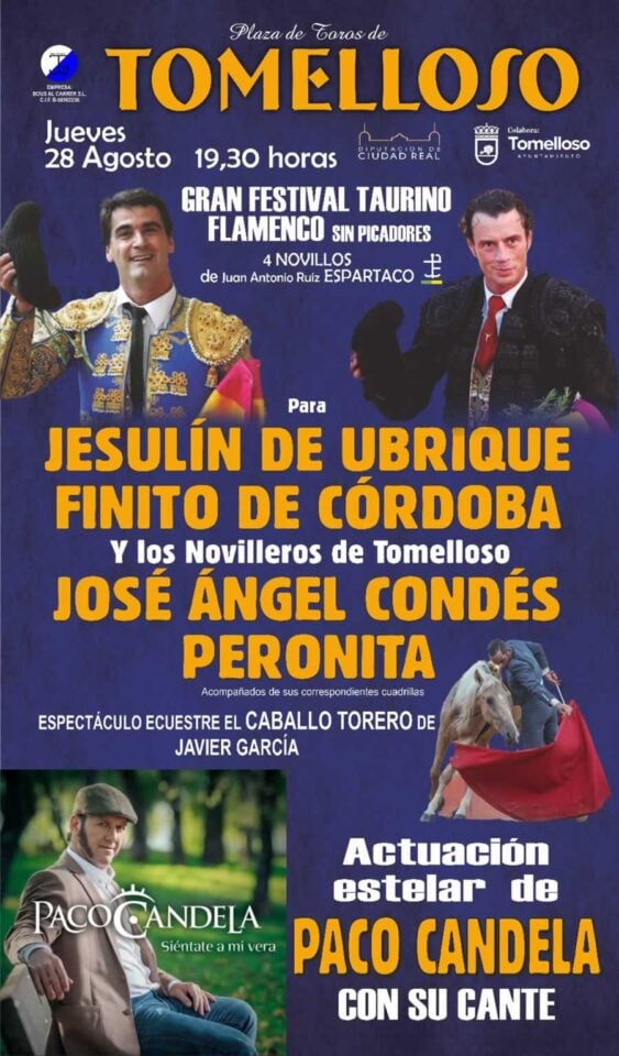 Jesulín de Ubrique y Finito de Córdoba, junto a Peronita y J.A. Condés, protagonizan el festival taurino de la Feria de Tomelloso
