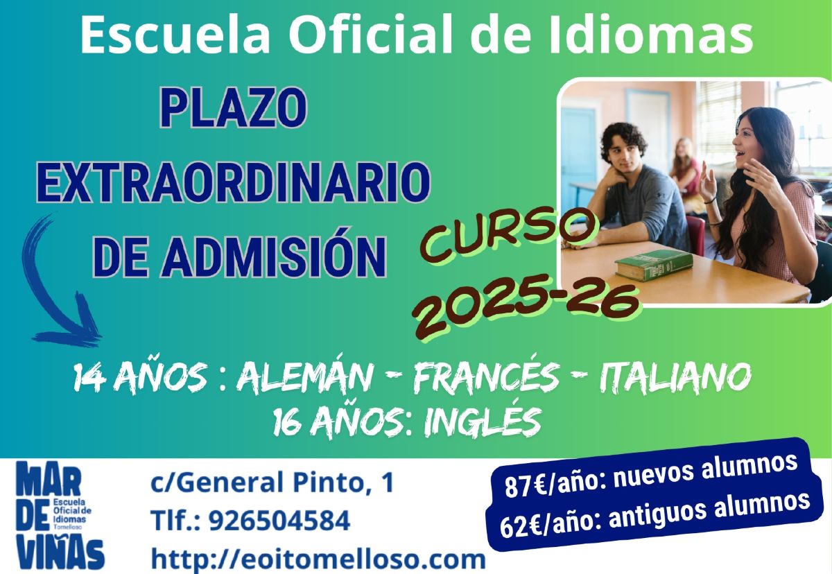 Abierto el plazo extraordinario de admisión para la EOI Mar de Viñas de Tomelloso