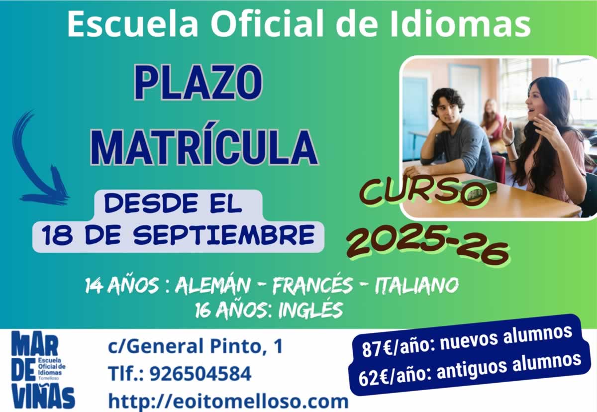 Abierto el plazo de matrícula en la Escuela Oficial de Idiomas Mar de Viñas de Tomelloso
