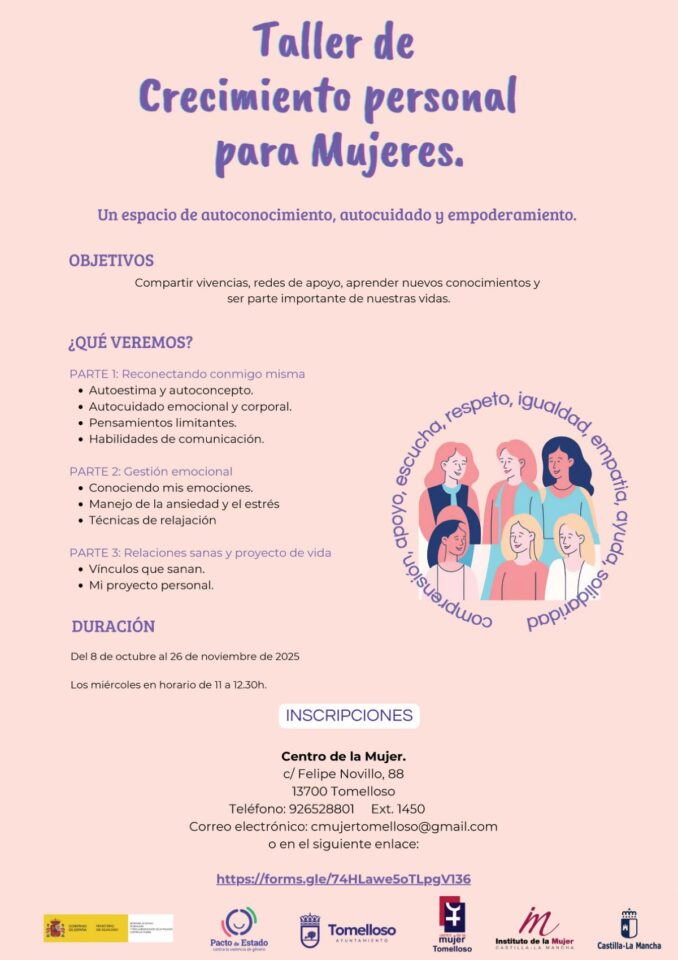 El Centro de la Mujer de Tomelloso acoge un taller gratis sobre crecimiento personal