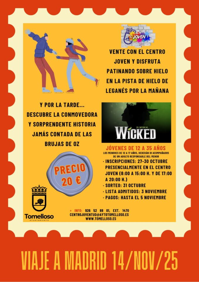 El Centro Joven de Tomelloso organiza un viaje a Madrid: patinaje y ver 'Wicked' por 20 euros
