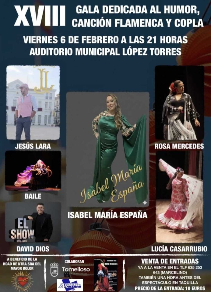 La XVIII Gala de Flamenco, Copla y Humor llenará de arte el Auditorio López Torres el 6 de febrero