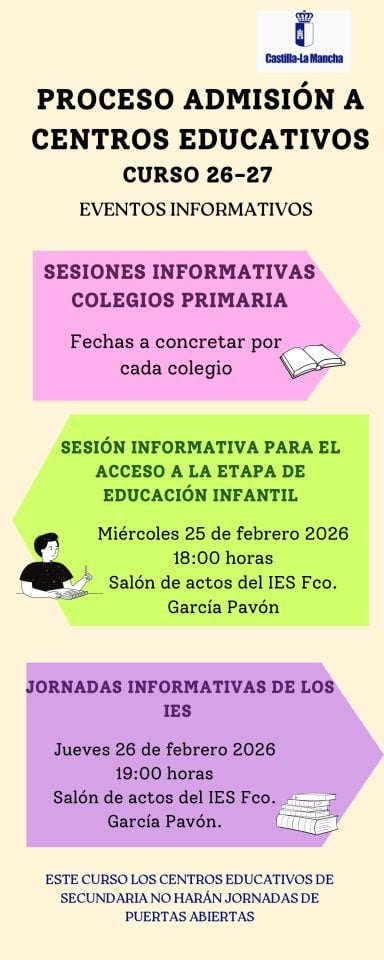 Dos actos en Tomelloso para informar a las familias sobre el proceso de admisión para el próximo curso escolar