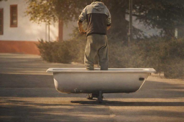 Graban a un joven circulando en una bañera sobre un patinete eléctrico en Tomelloso