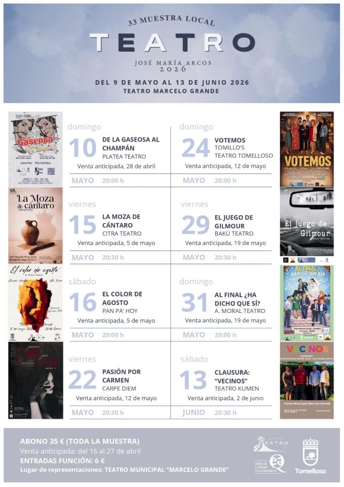 Siete grupos actuarán en la nueva Muestra Local de Teatro de Tomelloso: consulta las funciones