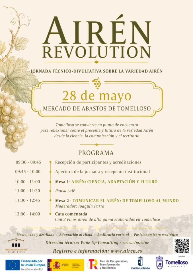 Tomelloso acogerá ‘Airén Revolution’, una jornada para reivindicar el presente y futuro de la variedad Airén