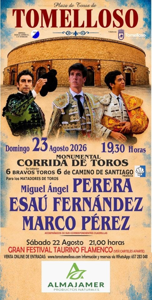 Perera, Marco Pérez, Peronita y Los Chunguitos: así llega la Feria de Tomelloso 2026 a la Plaza de Toros