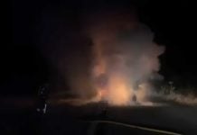 Arde una máquina vendimiadora de madrugada en un camino de Daimiel