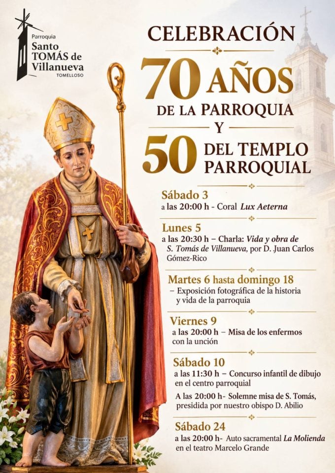 Santo Tomás de Villanueva celebra 70 años en Tomelloso con una exposición, actividades infantiles y teatro